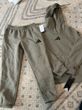 adidas Kids Olive Hoodie & Joggers Set - Olive Green with Black Logos